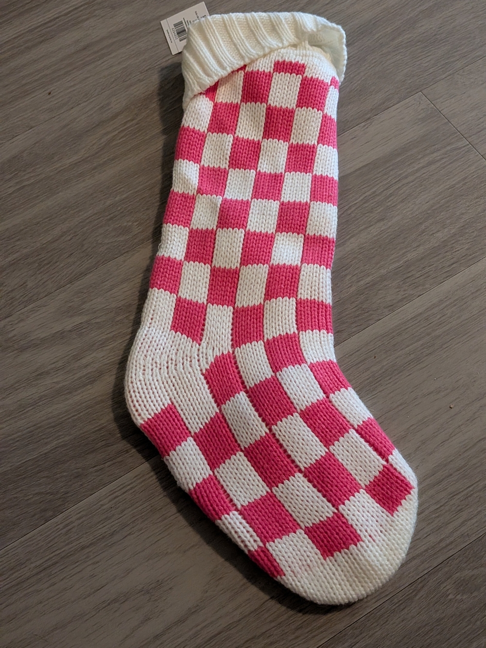 Hobby Lobby Pink & White Checkered Knit Stocking New